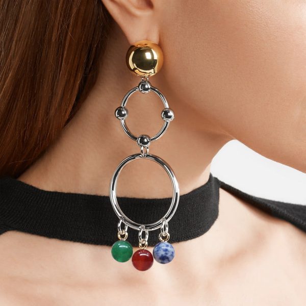 BEADED BARBELL CHANDELIER EARRINGS For Cheap