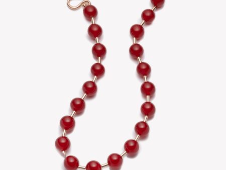 BEADED BALL CHAIN NECKLACE - CARNELIAN on Sale