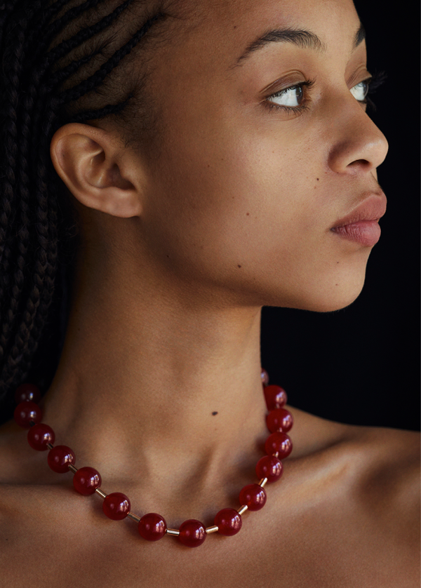 BEADED BALL CHAIN NECKLACE - CARNELIAN on Sale