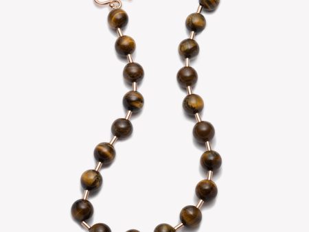 BEADED BALL CHAIN NECKLACE - TIGER EYE on Sale