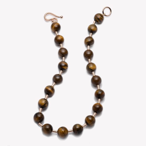 BEADED BALL CHAIN NECKLACE - TIGER EYE on Sale